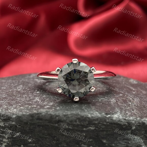 NEW Certified 3 ct. t.w. Grey Moissanite Solitaire 6 Prong Ring - Picture 3 of 6